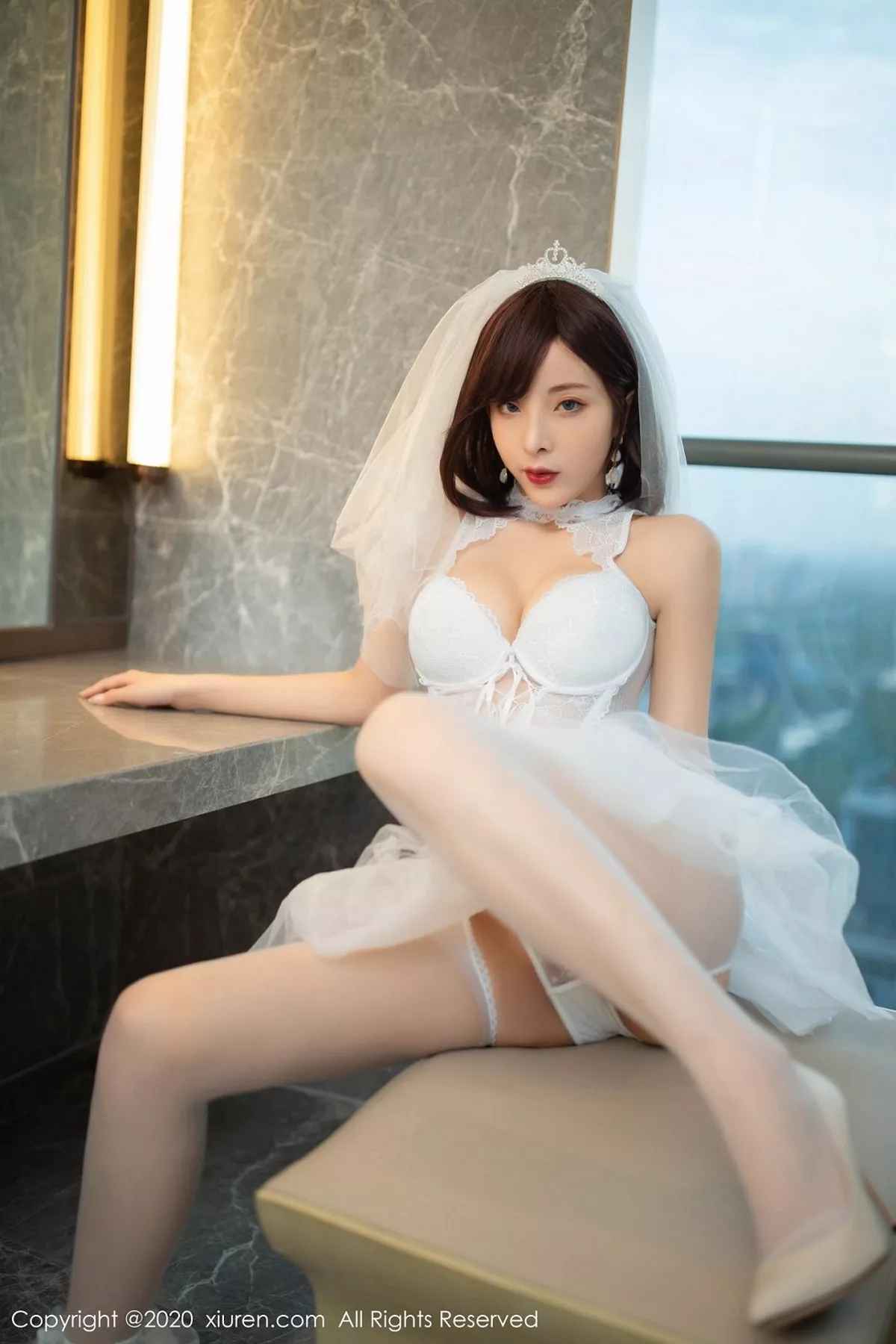 秀人集.com_[XiuRen秀人网]No.2348_嫩模陈小喵洁白婚纱主题私房开档白丝裤袜秀翘臀极致诱惑写真75P