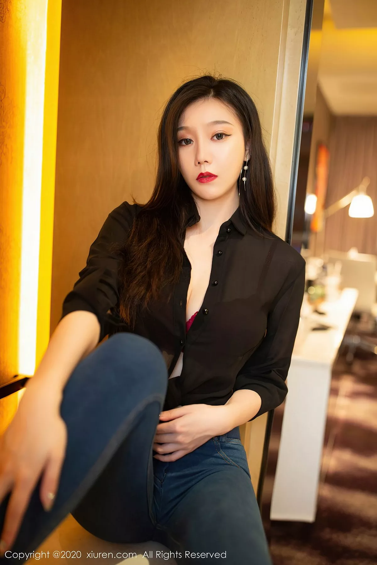 秀人集.com_[XiuRen秀人网]No.2540_嫩模安然Maleah牛仔裤主题半脱露猩红蕾丝内衣惹火诱惑写真59P